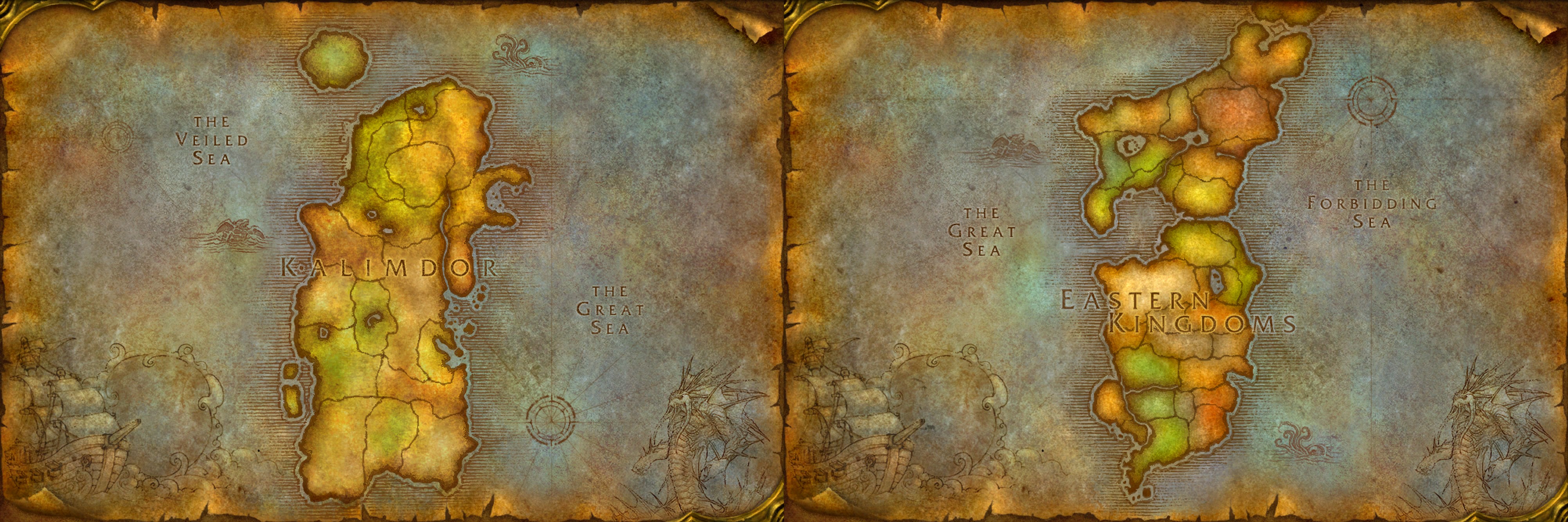Carte du monde de World of Warcraft Classic : Kalimdor et les Royaumes de l'Est